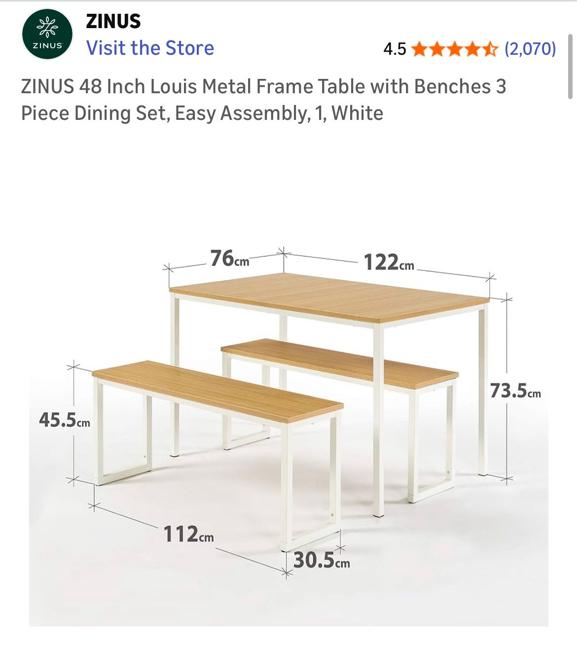 48” Table With Benches