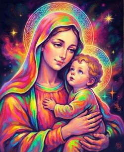 8.5x11 Cardstock Vibrant Madonna and Child Wall Art Print - Multicolor