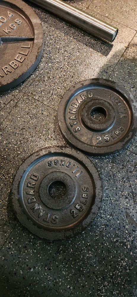 25LB OLYMPIC WEIGHTS STEEL WEIGHT PLATES PAIR


