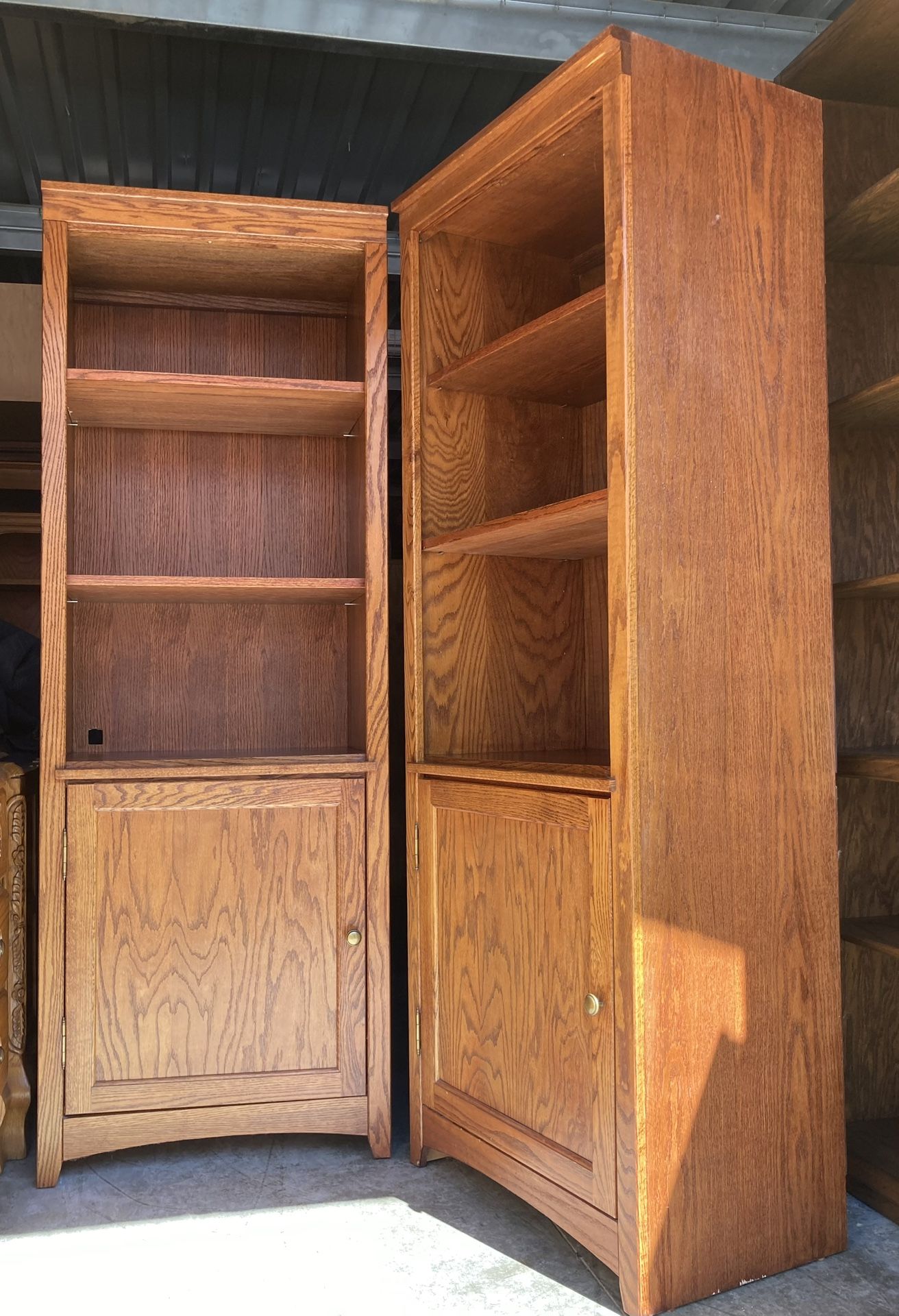 Pair of Oak Bookcases Storage Display Shelves