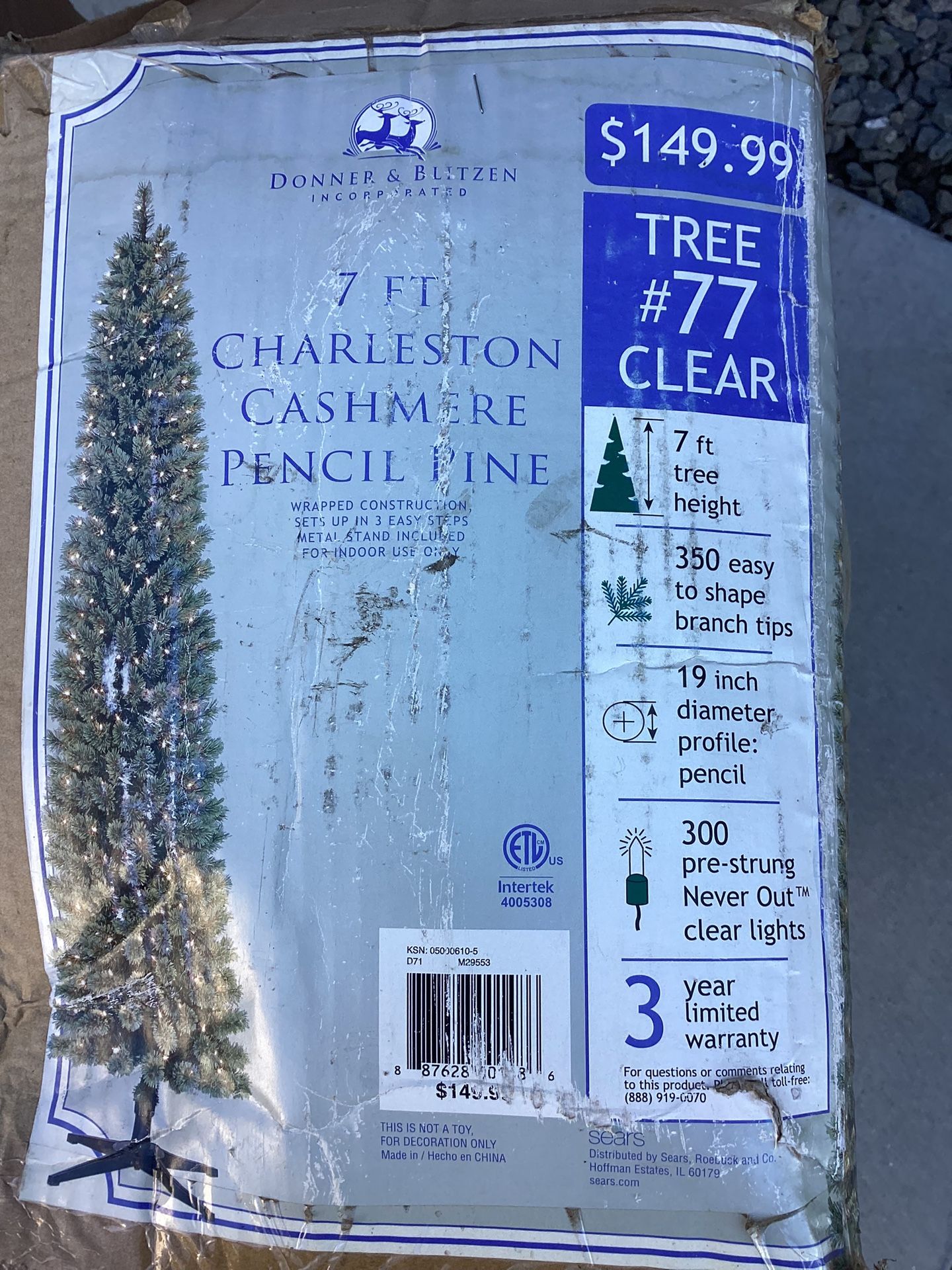 7 Ft Artificial Christmas Tree (As Is, only 1/2 Of Lights Work)