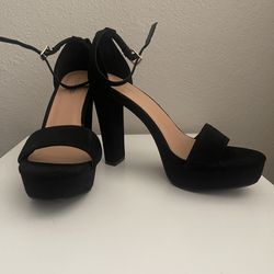 TOP MODA, Women's Black Ankle Strap Heels, Open Toe, Size 8