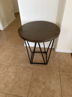 Round Wood and Metal End Table