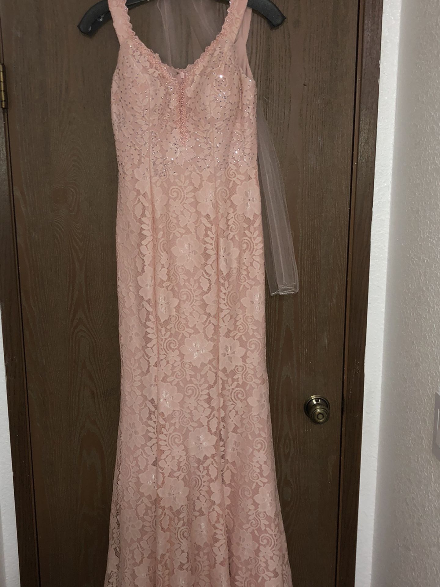 Pink Lace Mermaid Prom Dress