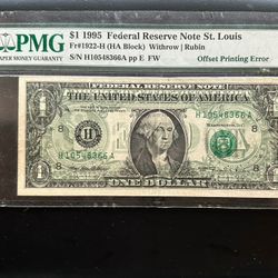 1995 $1USD  Back To Front Offset Printing  Error