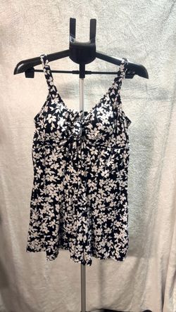 Black & White Floral Sleeveless  tankini one pc