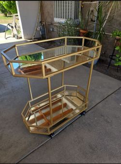 Gold Metal Bar Cart with Mirrored Shelves
