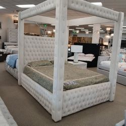King Queen size Beige color Canopy bed frame
