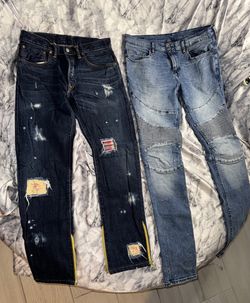 RRL Double RL Dark Indigo Distressed Jeans with Ankle Zips
