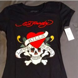 "LOVE KILLS SLOWLY" Ed Hardy Skull T-shirt!