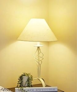 Off-White Wrought Iron Spiral Twist Table Lamp with Fabric Shade