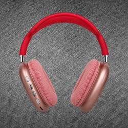 P9 Rose Pink Padded Wireless Bluetooth Over-Ear Headphones.