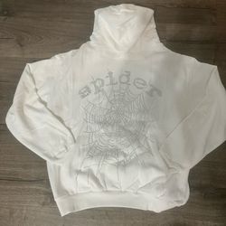 White rhinestone sp5der hoodie