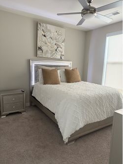 Bed Frame, Silver Dresser, Night stand, and Chest S