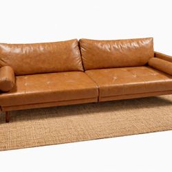 Beautiful Luxury modern Faux Leather Sofa Couch in the color Caramel/Cognac Tan. Free Delivery.