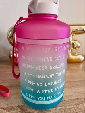 HydroMATE 73 oz Water Bottle with Time Markings Hourly BPA Free Reusable Leak Proof w/Straw & Strap