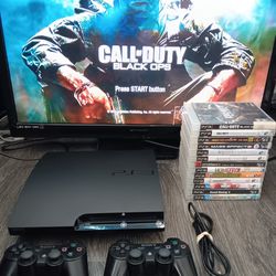 Playstation 3 Console System Bundle With 13 Ps3 Games Call Of Duty Black Ops + Borderlands + Madden + Need For Speed 