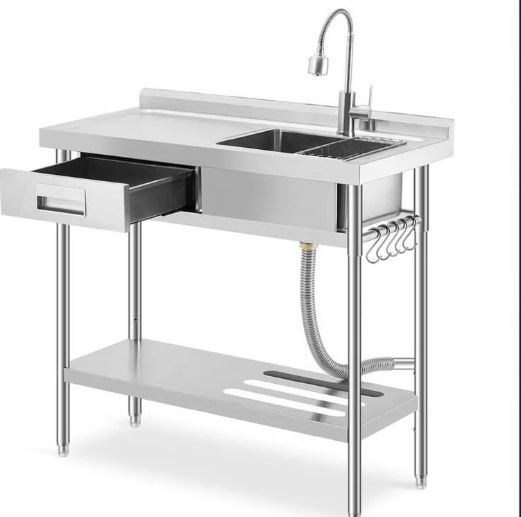 Wasserstrom Stainless Sink With Drawer 24” X48” & Zurn Faucet