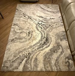 Abstract Marble Pattern Gray and Cream Area Rug