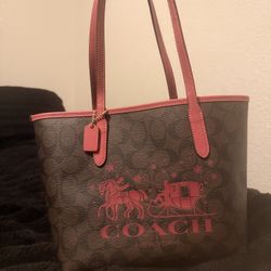 Coach Mini City Tote in Signature Canvas with Horse and Sleigh