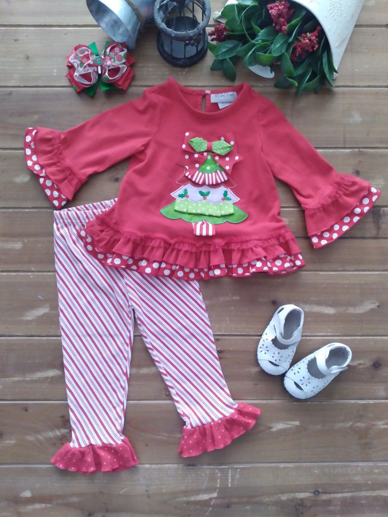  18-24MOS CHRISTMAS  RUFFLE BELL SLEEVES CHRISTMAS TREE TUNIC W/COORDINATING LEGGINGS **PLEASE READ DESCRIPTION  BEFORE PURCHASING**