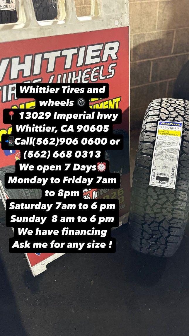 SET OF NEW TIRES 235/75R15 GOODYEAR TRAILRUNER AT , INCLUDING MOUNTING AND BALANCING. ASK ME FOR ANY SIZE OR BRAND, SET OF NEW TIRES