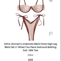 Zaful 2-Piece Bikini Swimsuit Set, Size Medium, NWOT