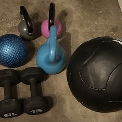 Kettlebells, Weighted Medicine balls, free weights