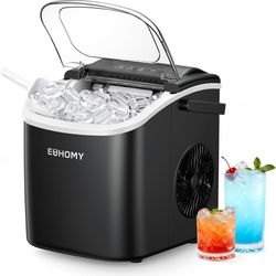 Ice Maker Machine with Handle, 26lbs in 24Hrs, 9 Ice Cubes Ready in 6 Mins, Auto-Cleaning Portable Ice Maker with Basket and Scoop, for Home/Kitchen/C