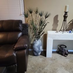 Ceramic gray pot with fake plant decoration