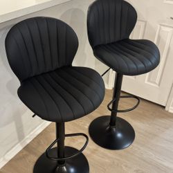 Bar Stools Set of 2 Modern Swivel Adjustable Bar Chairs, Faux Leather Upholstered Counter Height Bar Stools with Backrest, Comfort Barstools for Kitc