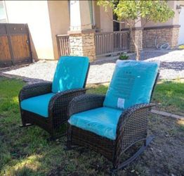 Outdoor Wicker Rocking Chairs with Cushions – Set of 2 patio chairs patio set patio rocking chairs patio furniture 🆕🚚🚎☑️