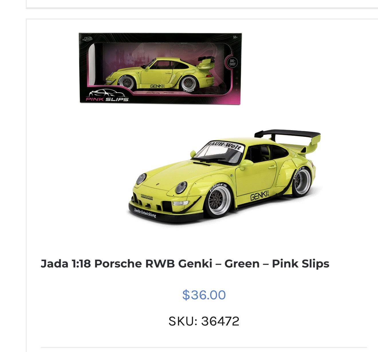 1:18 Jada Pink Slips Porsche