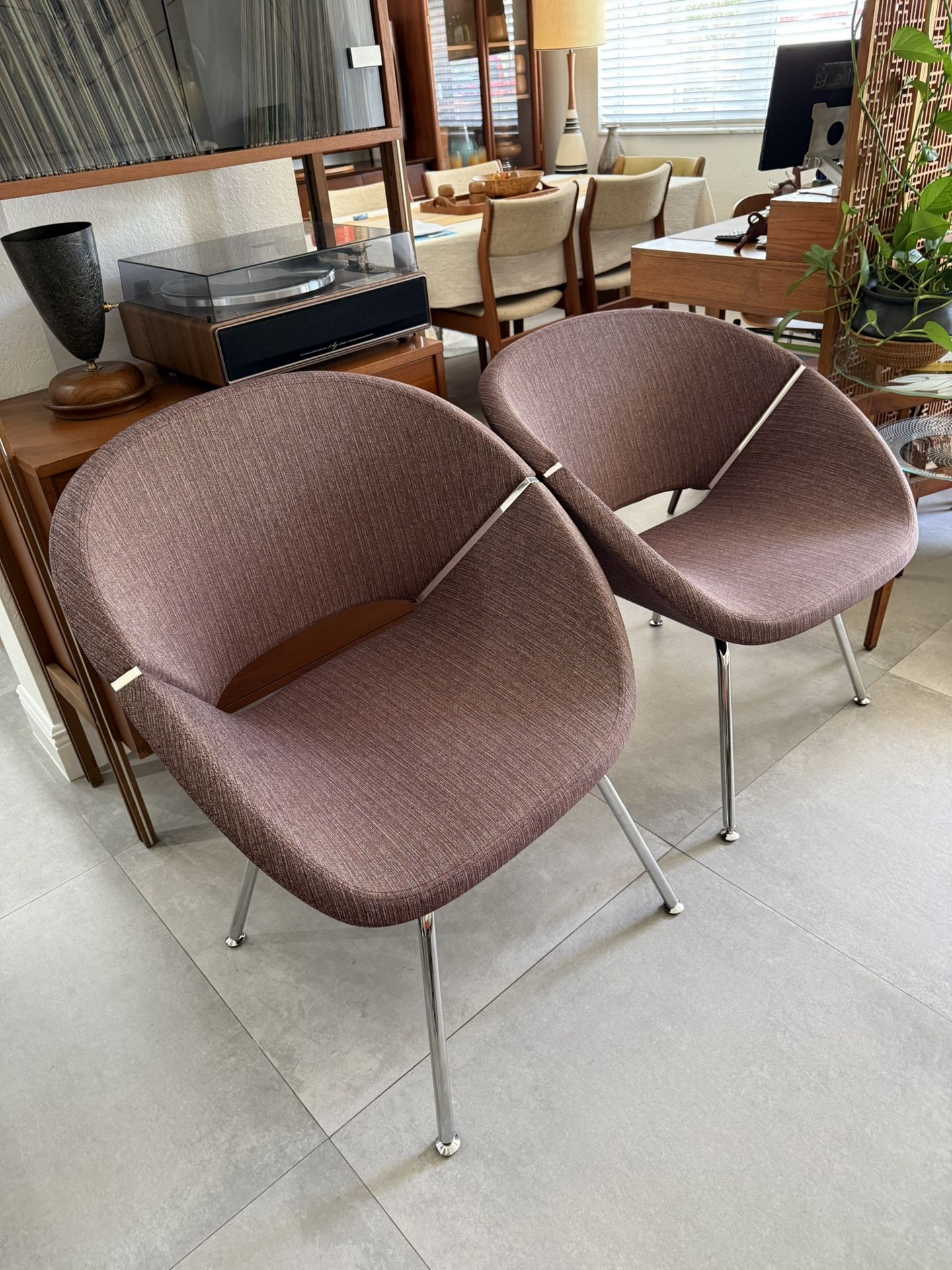Pair of Davis Furniture “Ginkgo Lounge Chairs” by Jehs+Laub – Modern Design, Upholstered, Chrome Base