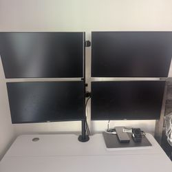 Motorized Standing Desk With Quad Monitor Desk Mount