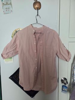 Dusty Rose Band Collar Button-Down Shirt - Size M