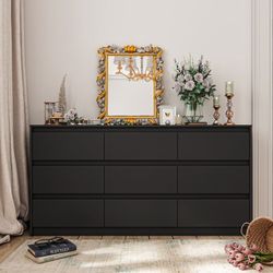 New Black  Modern 9-Drawer Dresser Wood Chest of Drawers