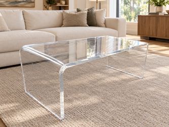 Vintage Lucite Clear Acrylic Waterfall Coffee Table Modern Lucite U-Shape End Bench Style 59x24x20in