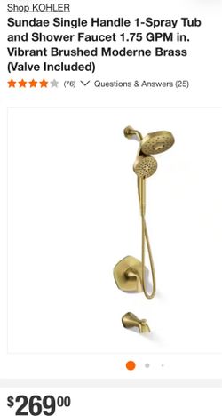 Kohler Sundae shower tub faucet brass