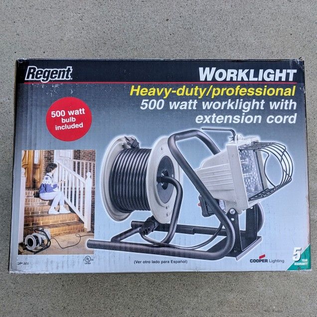 NEW Regent QRL500 portable professional heavy duty 500W work light with 50' extension cord drum reel