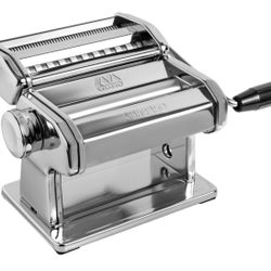 MARCATO Made in Italy Atlas 150 Classic Manual Pasta Maker Machine, Chrome Steel with Black Hand Crank. Makes Lasagna, Fettuccine & Tagliolini. 