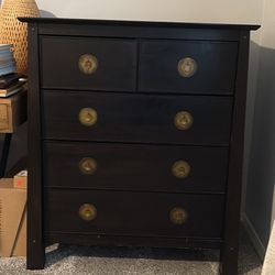 Five Drawer Dark Wood Dresser