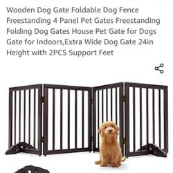 Wooden Dog Gate Foldable Dog Fence Freestanding 4 Panel Pet Gates Freestanding Folding Dog Gates House Pet Gate for Dogs Gate for Indoors,Extra Wide D