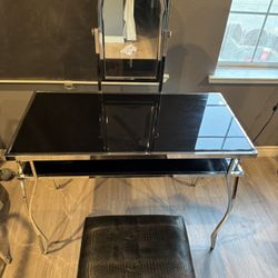 Glass Vanity With Mirror And Chair