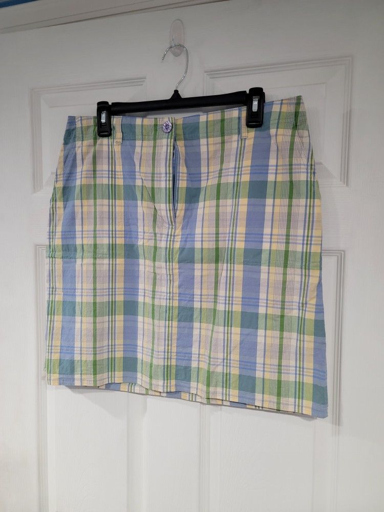 Hannah Women's Midi Skirt - Size 14 - Blue, Yellow, Plaid, Pockets