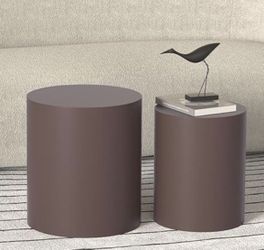 NEW Minimalist Brown Round Nesting (16" & 12.5") Coffee Tables