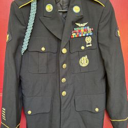 US Army Service Uniform ASU Dress Blue 450 Coat Jacket Military Enlisted, size 38 R