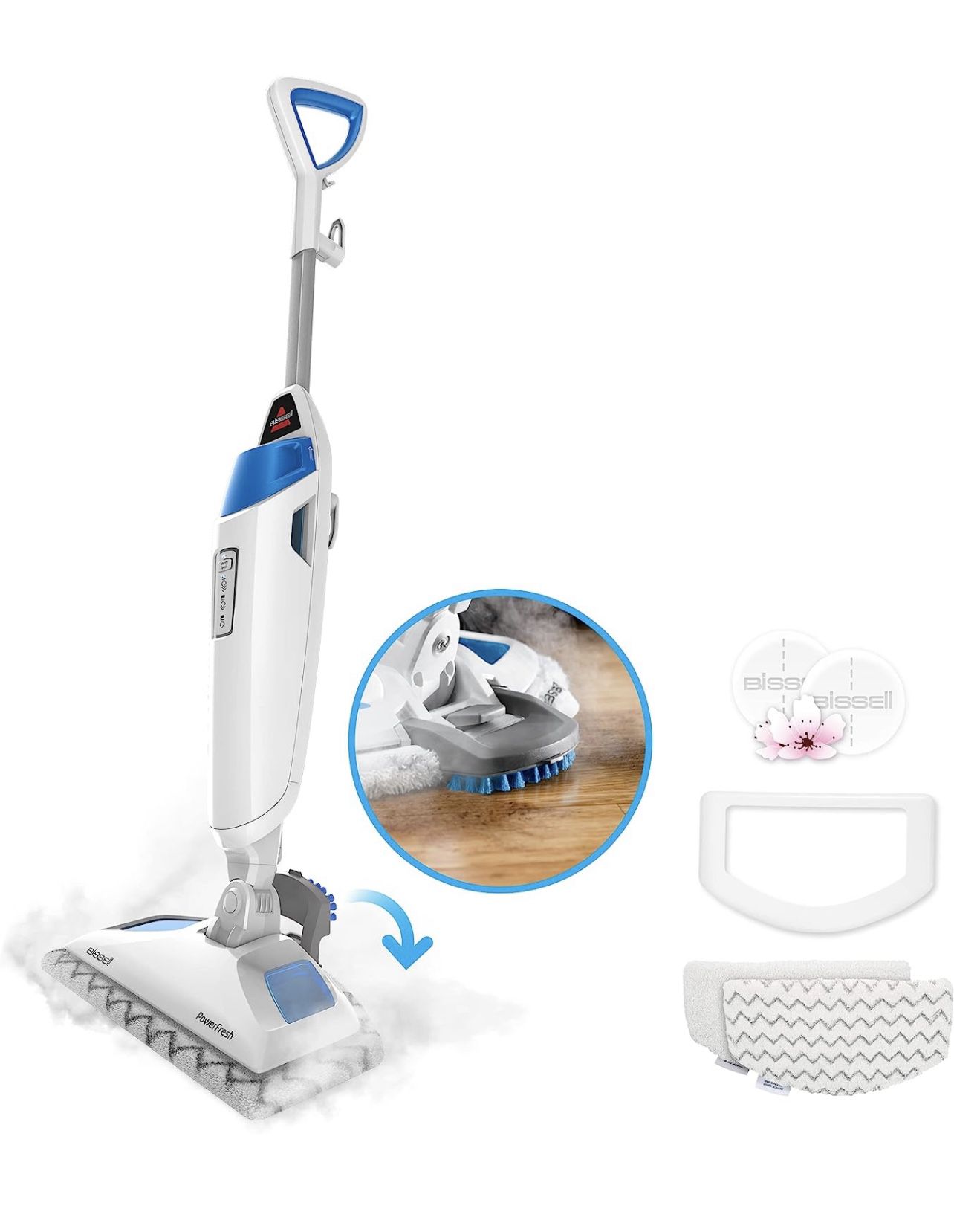 Bissell Power Fresh Steam Mop with Natural Sanitization, Floor Steamer, Tile Cleaner, and Hard Wood Floor Cleaner with Flip-Down Easy Scrubber