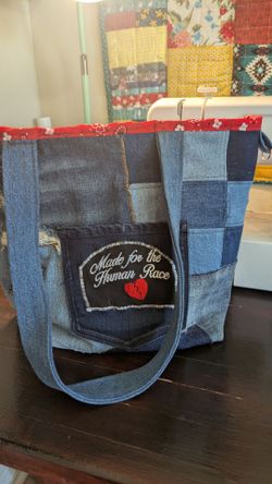 Handmade with love jean purse, by NormaJEAN.