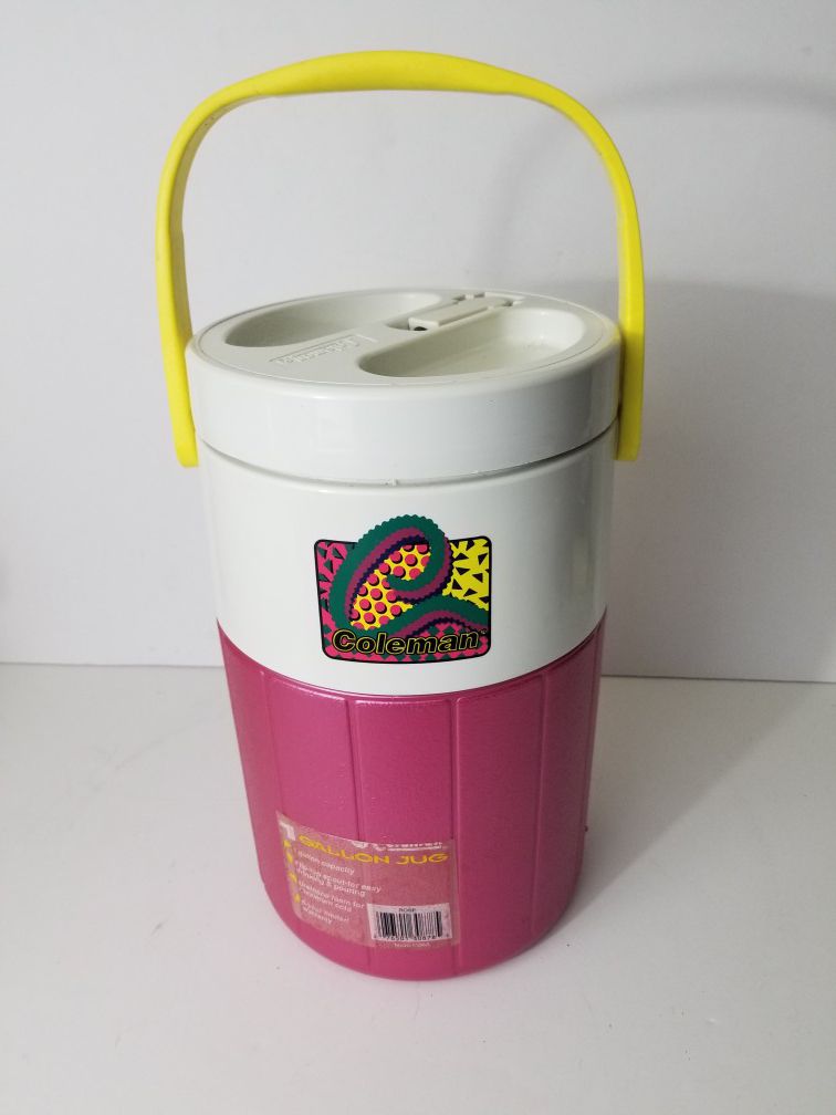 Vintage Coleman Pink & Yellow Handle 1 Gallon Thermos Water Cooler Jug Retro